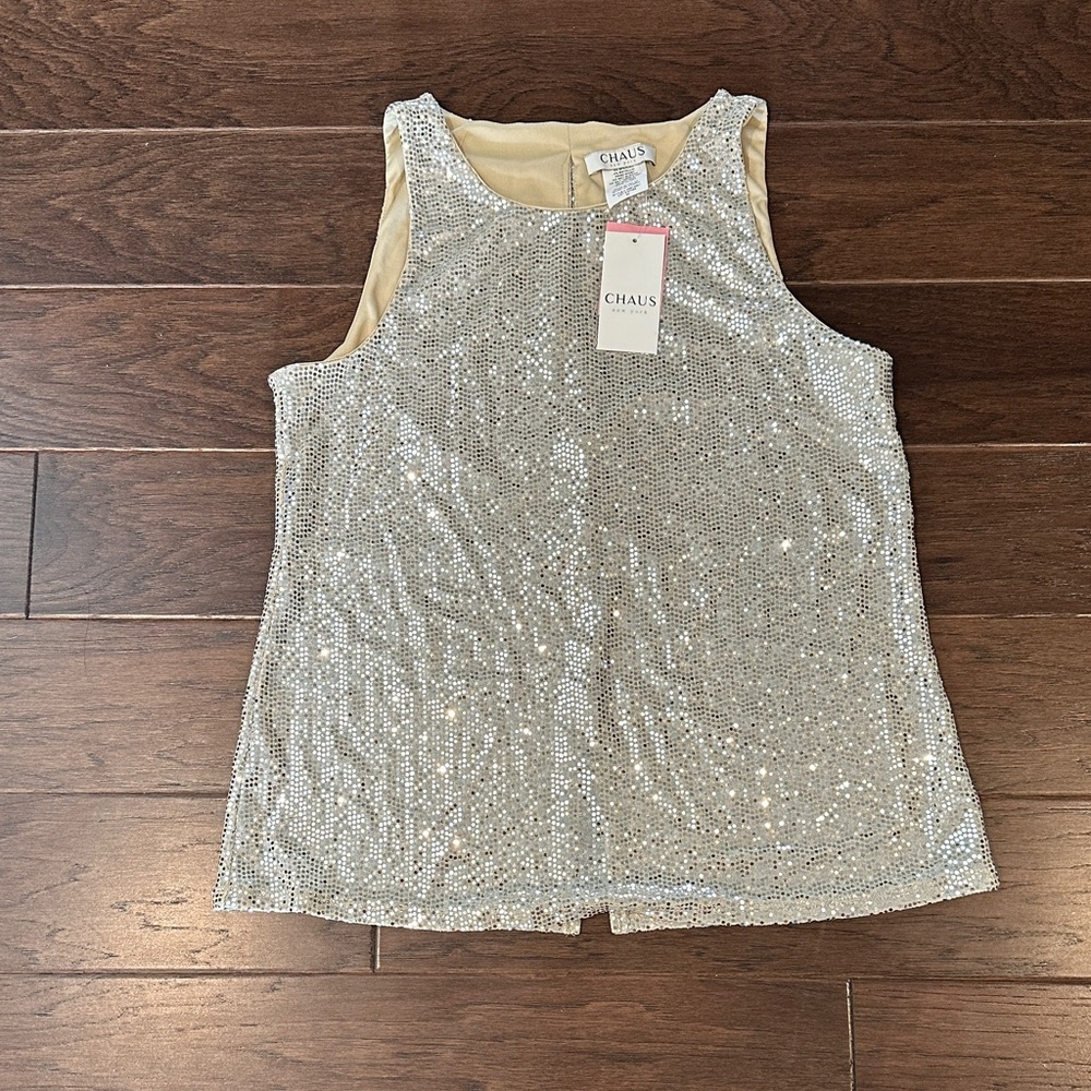 Chaus Sparkling Silver Sequin Tank Top